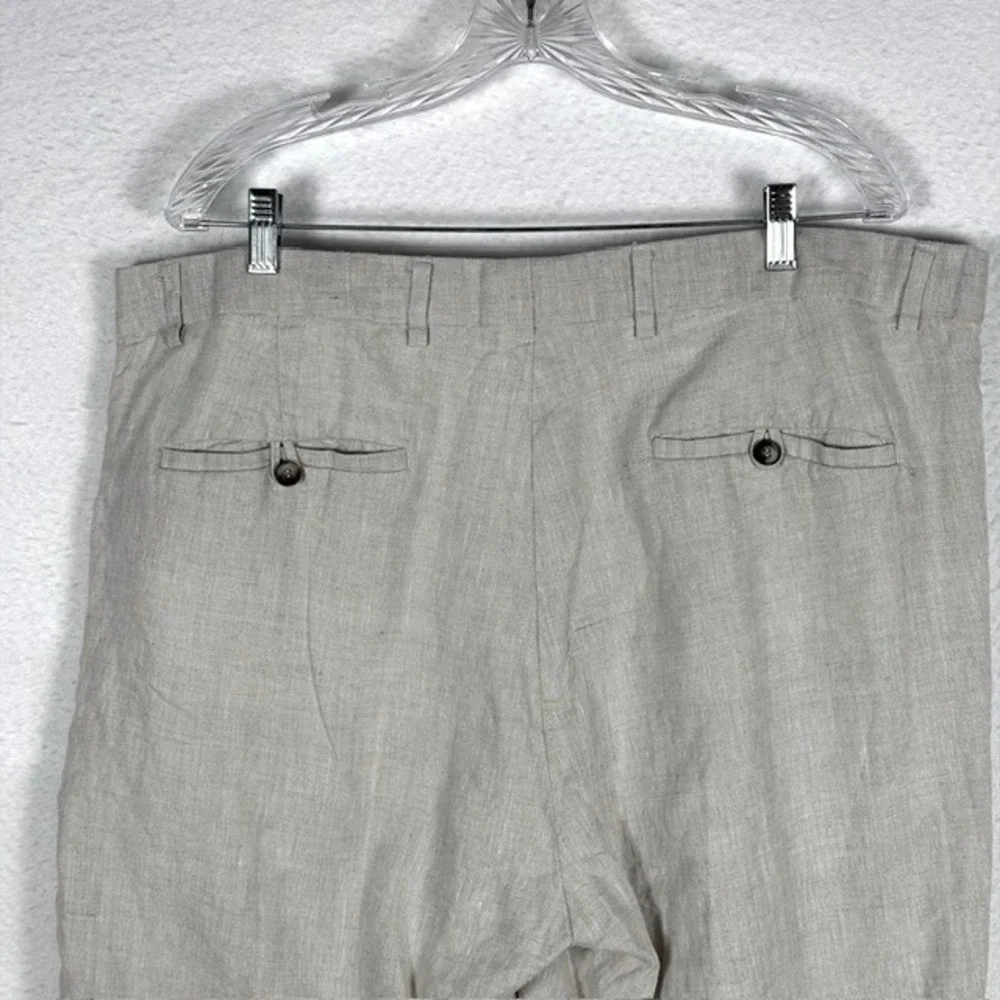 Modelcloth Mens 100% Pure Linen Pants Beige Oatmeal 2XL Unhemmed Coastal Summer